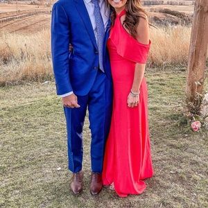 Maxi Red Dress Off the Shoulder Slit Ruffles XS